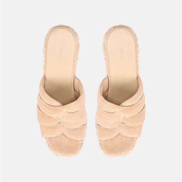 VINCE Women Gilian Suede Wedge Sandal Blonde Size 8M Beige NEW - Picture 4 of 16